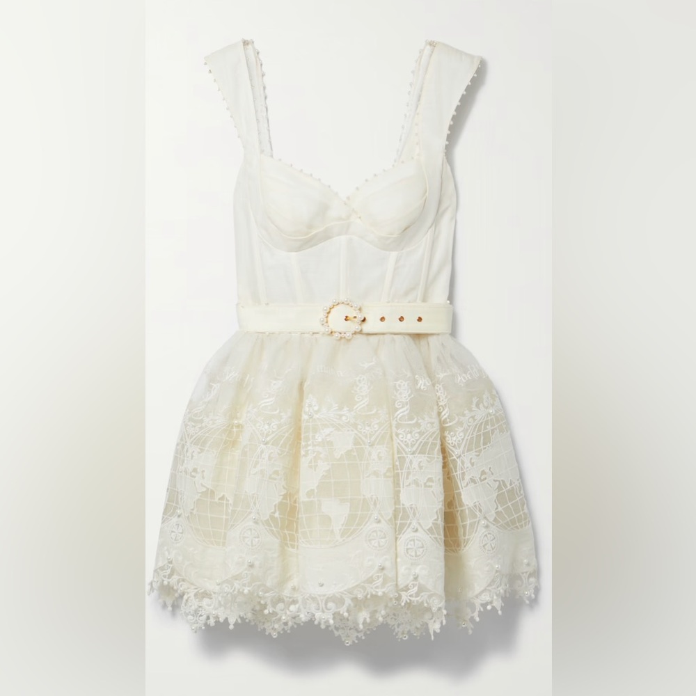 Zimmermann High Tide embellished linen and silk-blend and mesh mini dress
